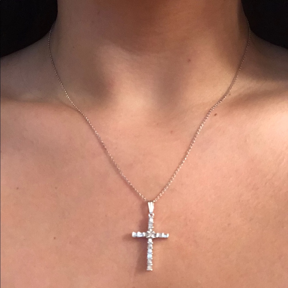 14K White Gold and Diamond Cross Pendant